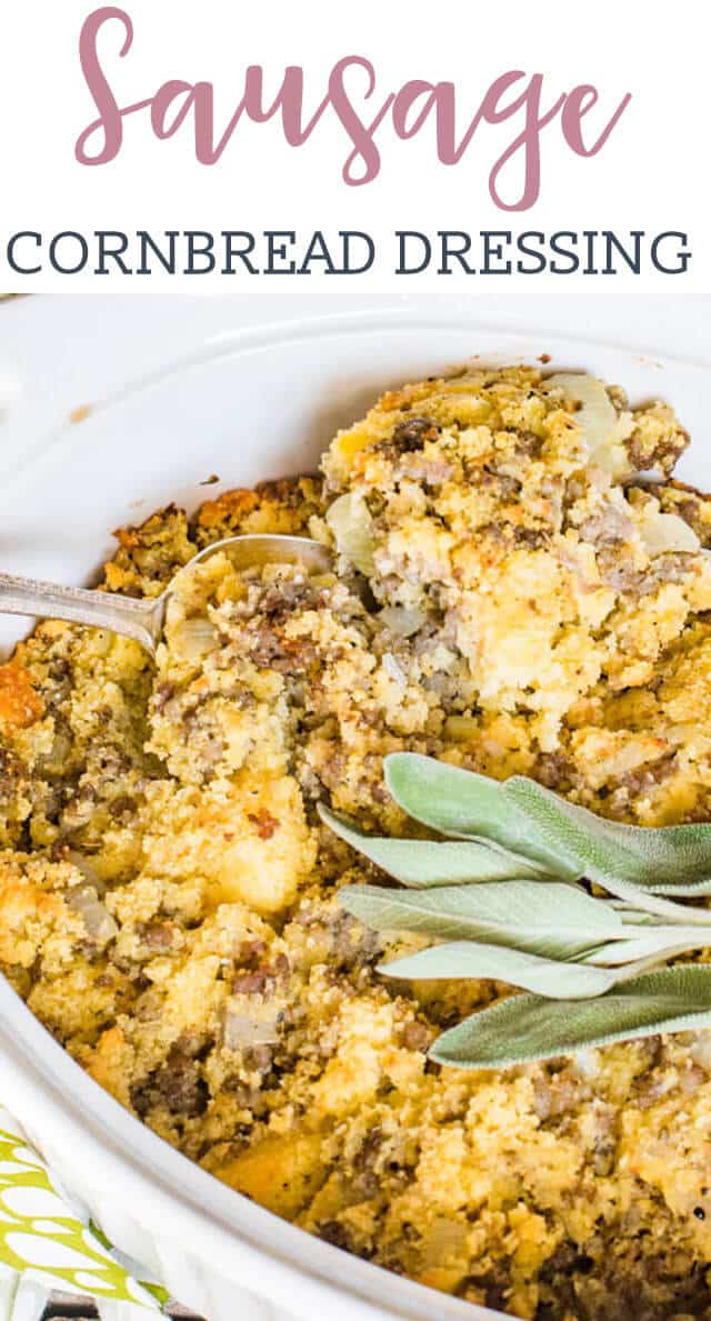 Use leftover cornbread to make a savory sausage cornbread stuffing that is idea as a side dish or as a main dish. You can also serve with sausage gravy for breakfast!