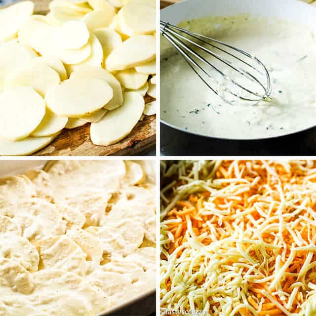 collage on how to make au gratin potatoes