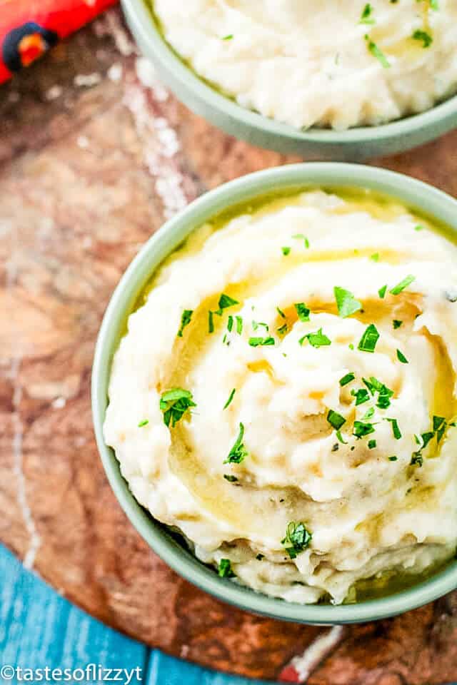 browned butter mashed potatoes in a bowl