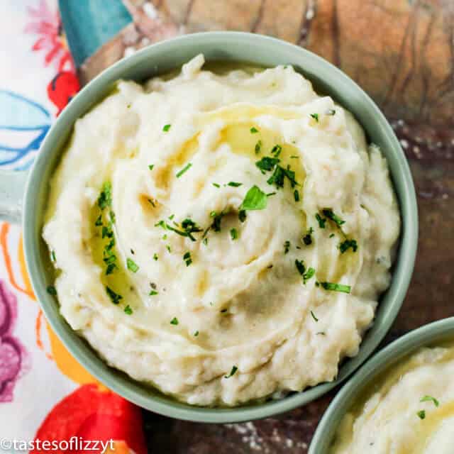 bowl of mashed potatoes with brown butter