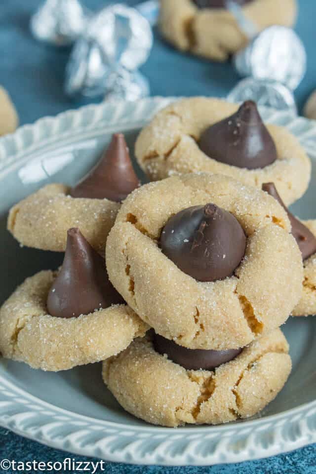 plate of peanut butter blossom cookies