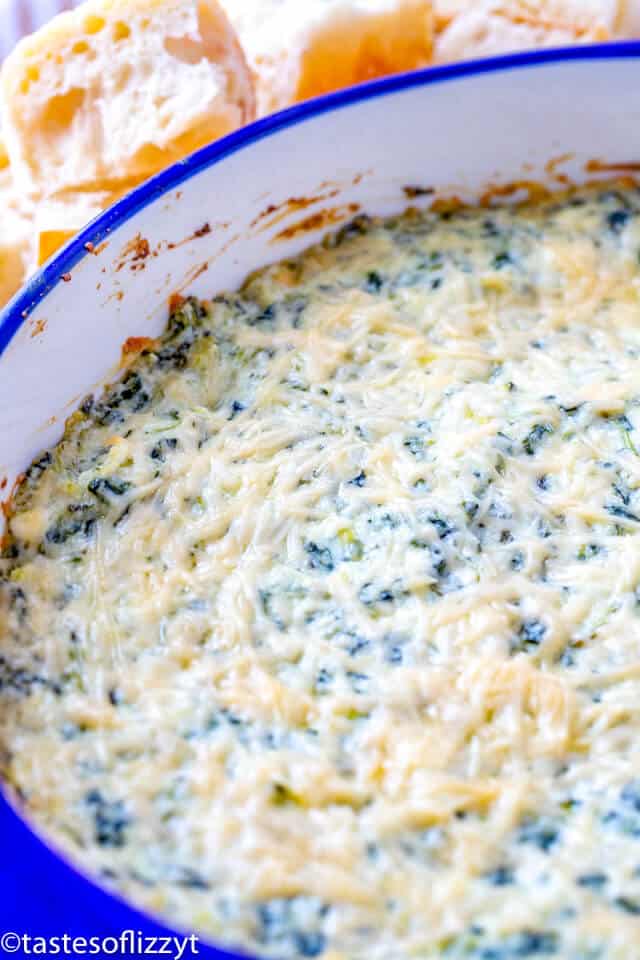 spinach artichoke dip in baking dish