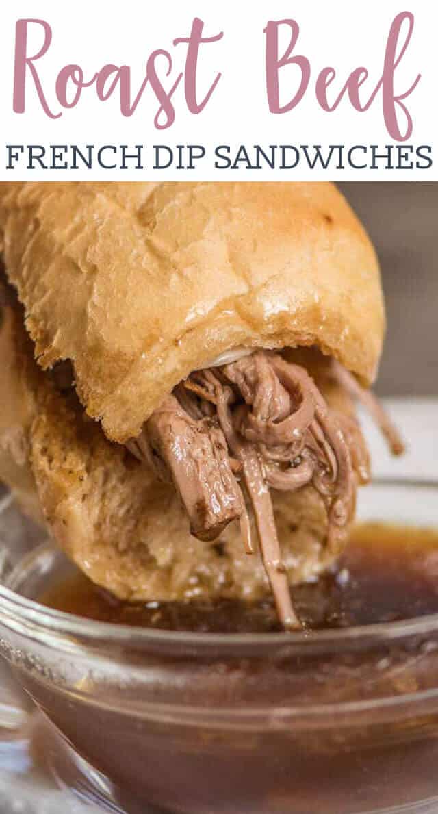 close up of a french dip sandwich