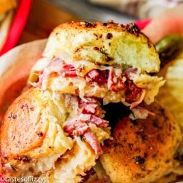 Reuben Sliders with swiss cheese