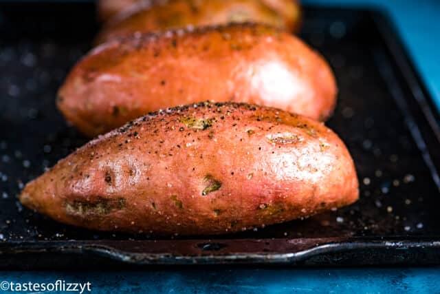 A close up of a baked sweet potato