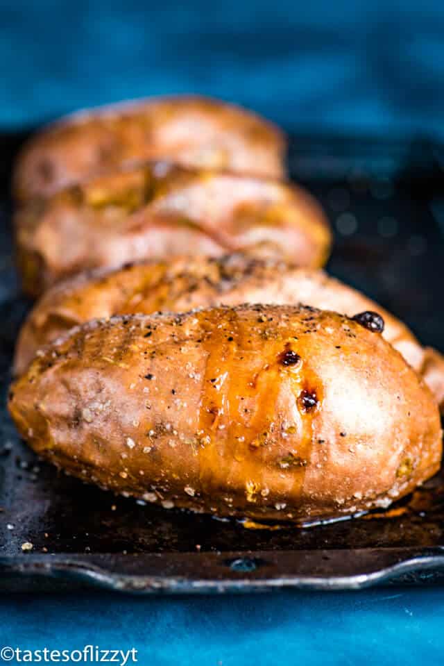 baked sweet potatoes on a pan