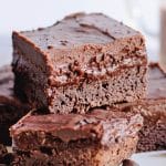 a stack of triple chocolate cake mix brownies