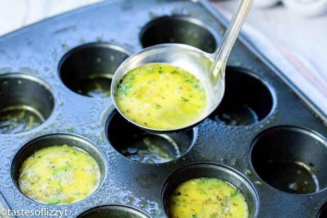 spooning eggs into muffin cups