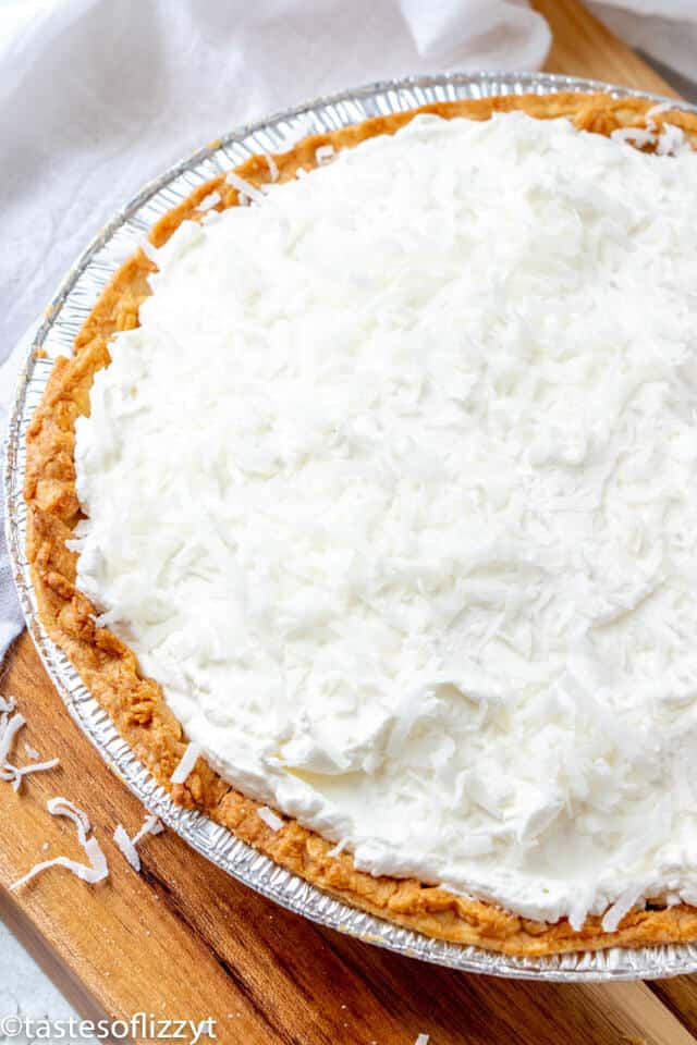 overhead view of coconut cream pie