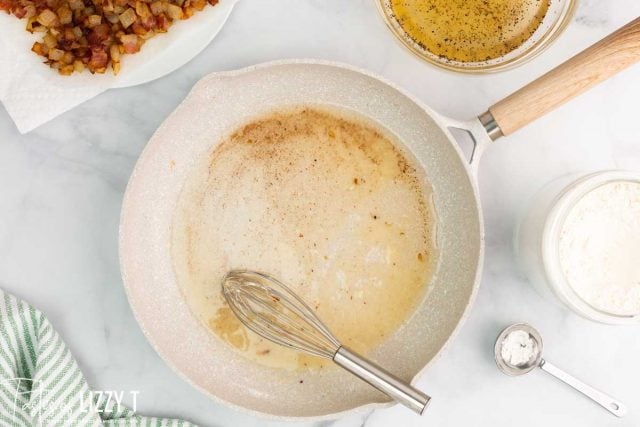 whisked flour and oil in a skillet