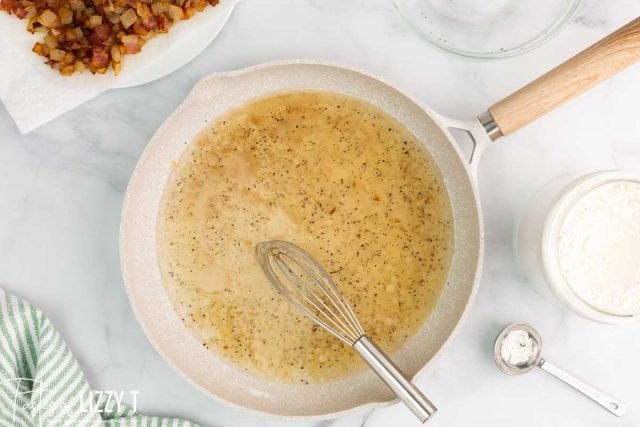 dressing for warm potato salad in a skillet