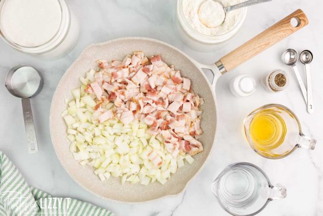 bacon and onions in a skillet