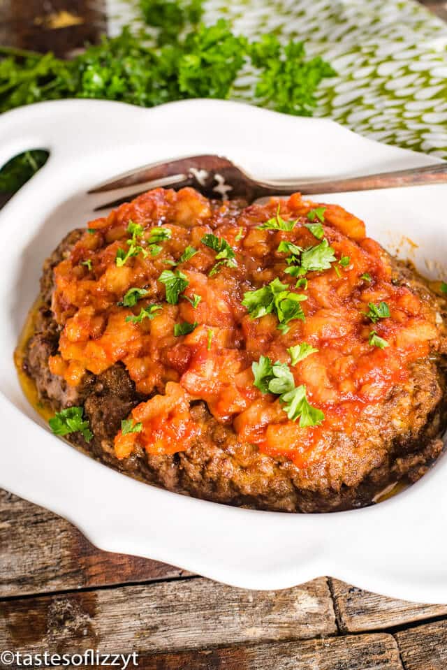 hawaiian meatloaf in a serving dish