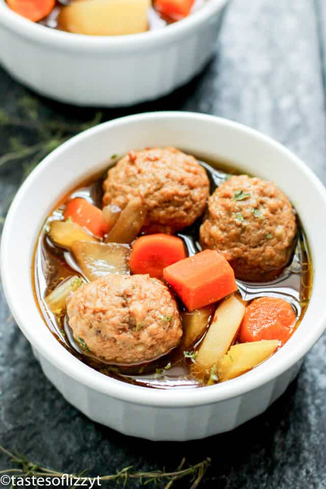 A bowl of food, with Soup and Potato