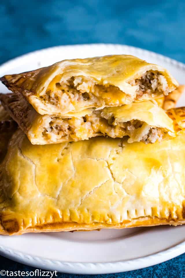 sausage hand pies broken in half