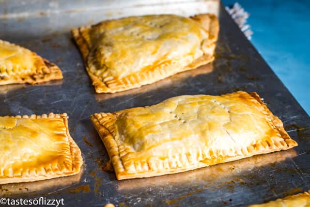 sausage hand pies on baking sheet