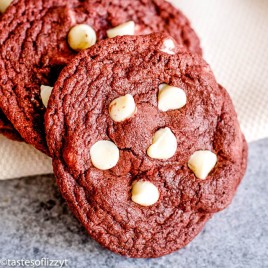 A close up of red velvet cookies