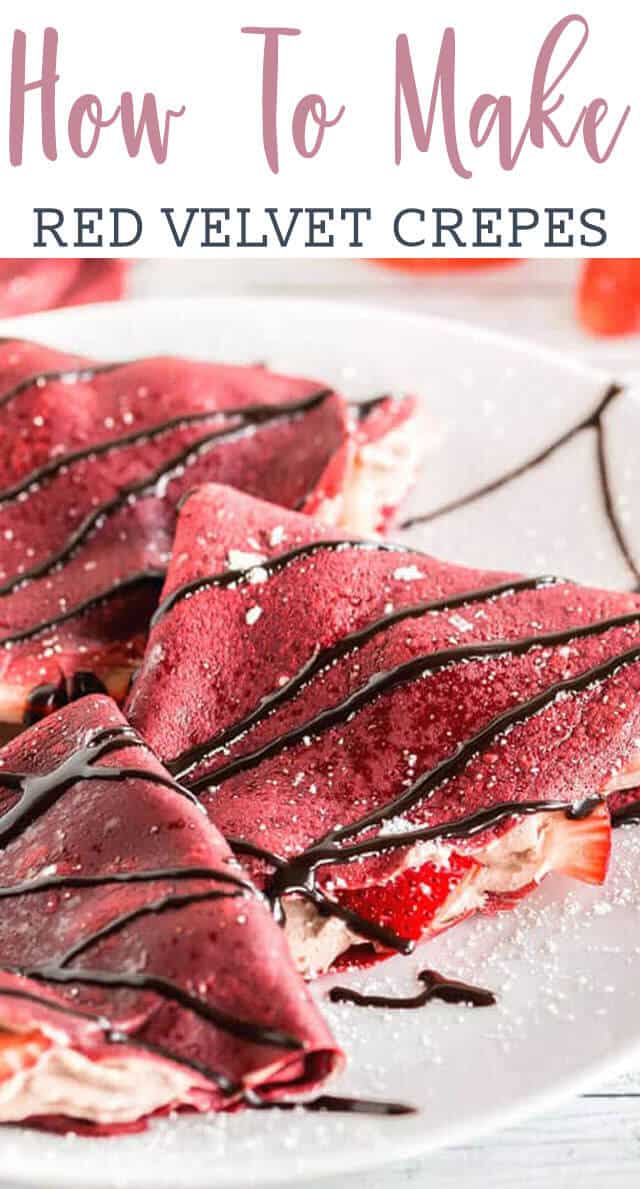 red velvet crepes with chocolate drizzle