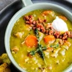 bowl of split pea soup made in the instant pot
