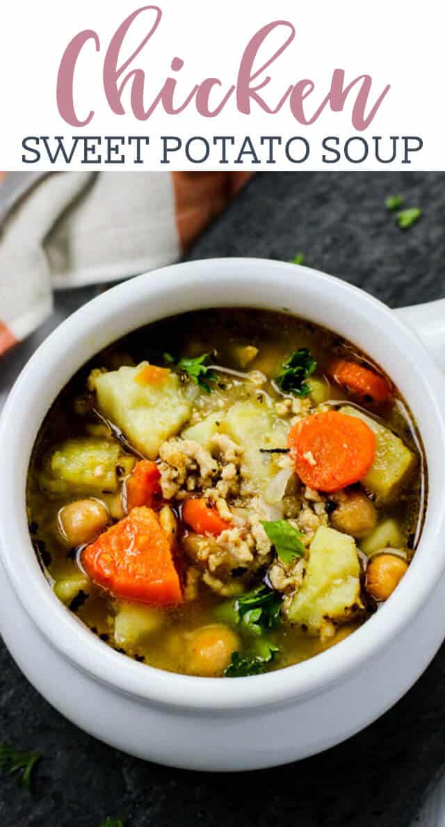 a bowl of chicken potato soup