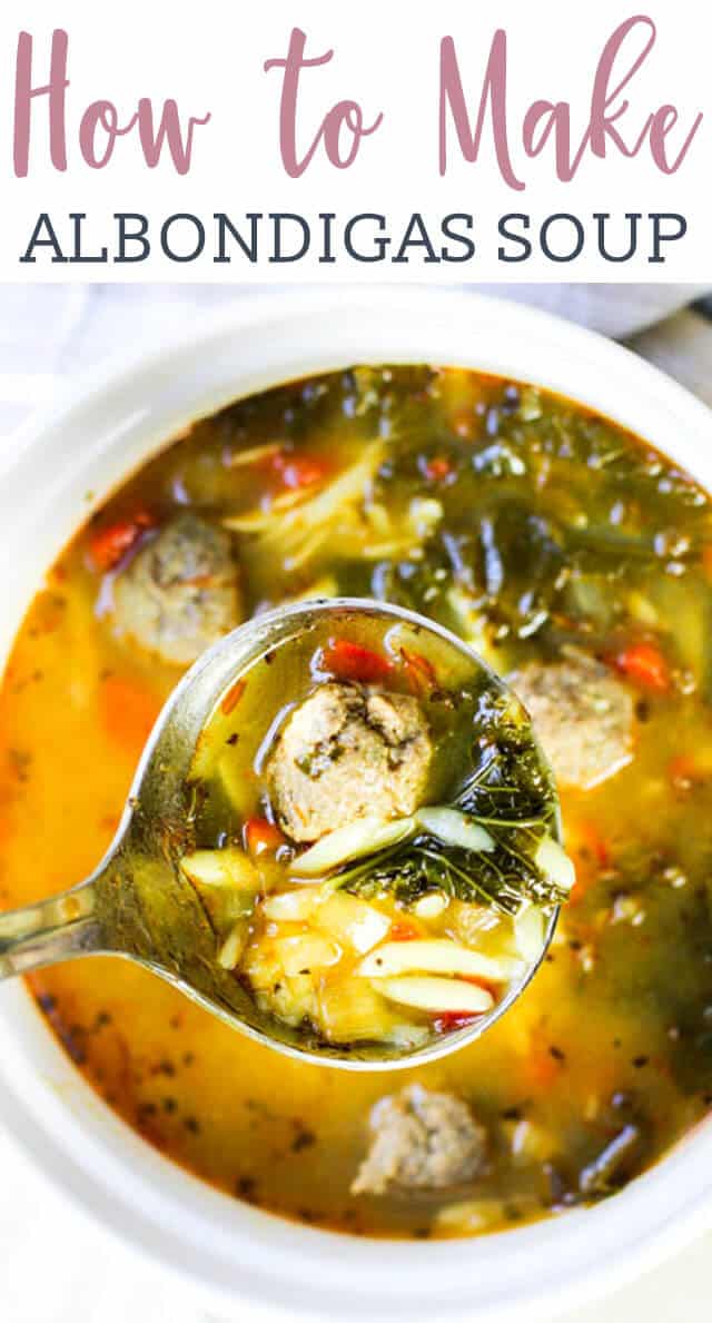 meatball soup on a ladle