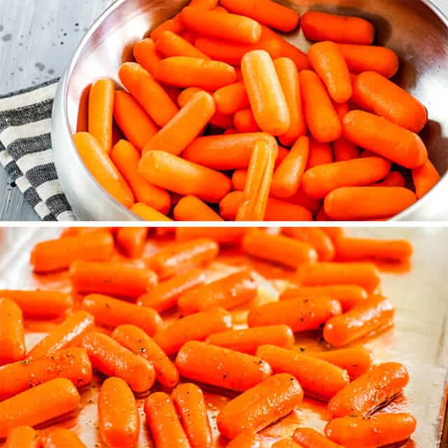 honey-glazed roasted carrots on a baking sheet