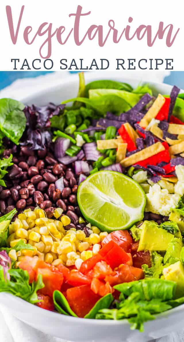 Vegetarian Taco Salad Recipe with Avocado Lime Dressing {Easy Dinner Idea}