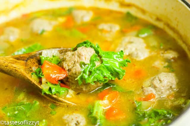 large pot of Authentic Albondigas soup