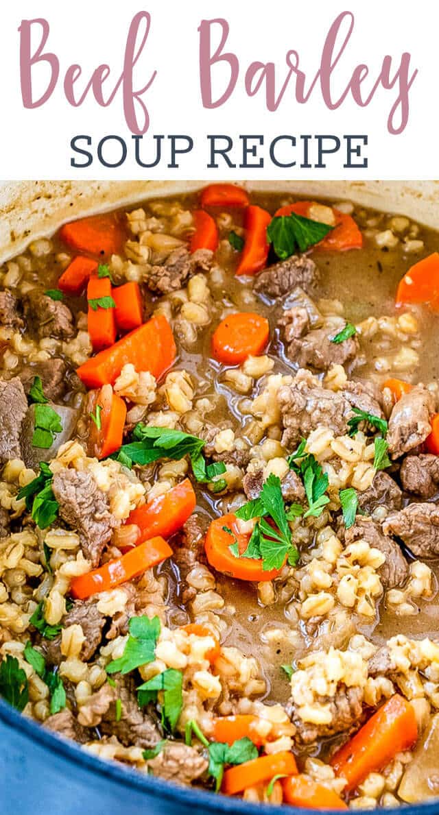 Comforting beef barley soup will warm you up on cold winter days! Tender beef, cooked carrots and pearl barley simmer in this beef broth based soup.