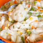 Chicken and Dumplings in a clay bowl