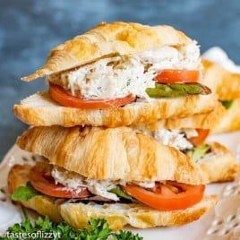 Chicken Salad Recipe on croissant buns square image