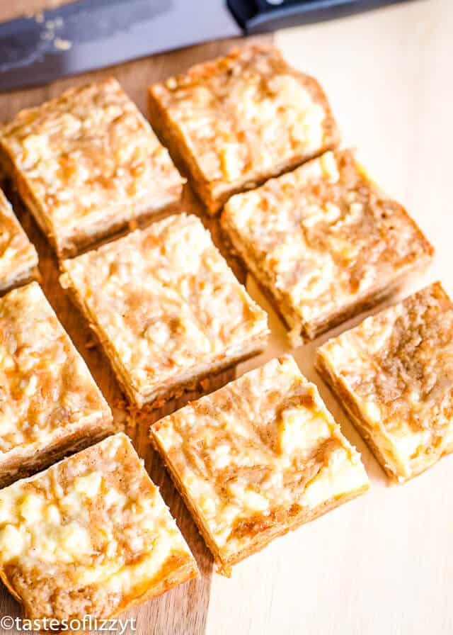 cream cheese swirled carrot cake bars, but into perfect squares