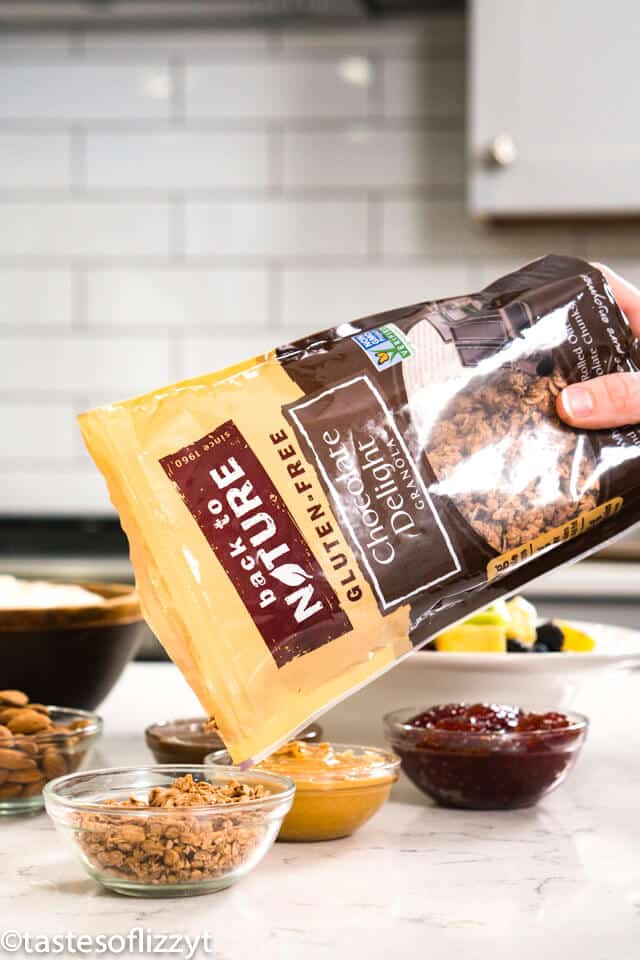granola pouring in a bowl