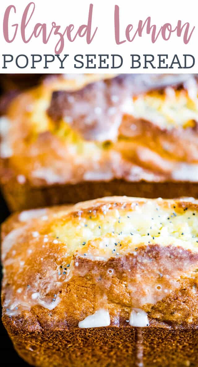 titled photo collage: glazed lemon poppy seed bread