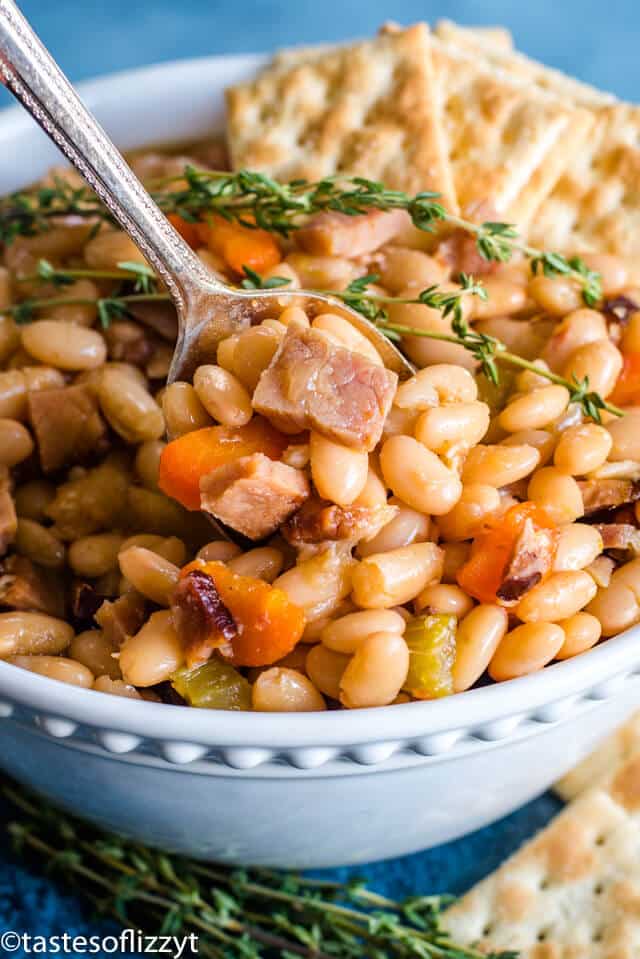 Ham and Bean Soup with crackers