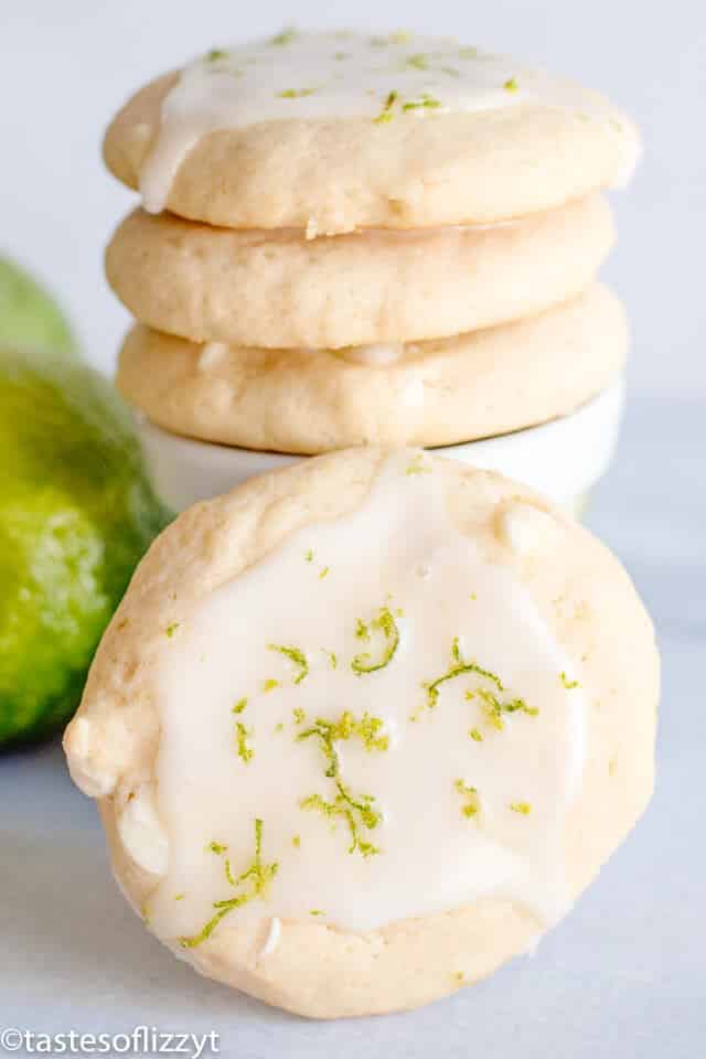 stack of key lime sugar cookies with lime glaze