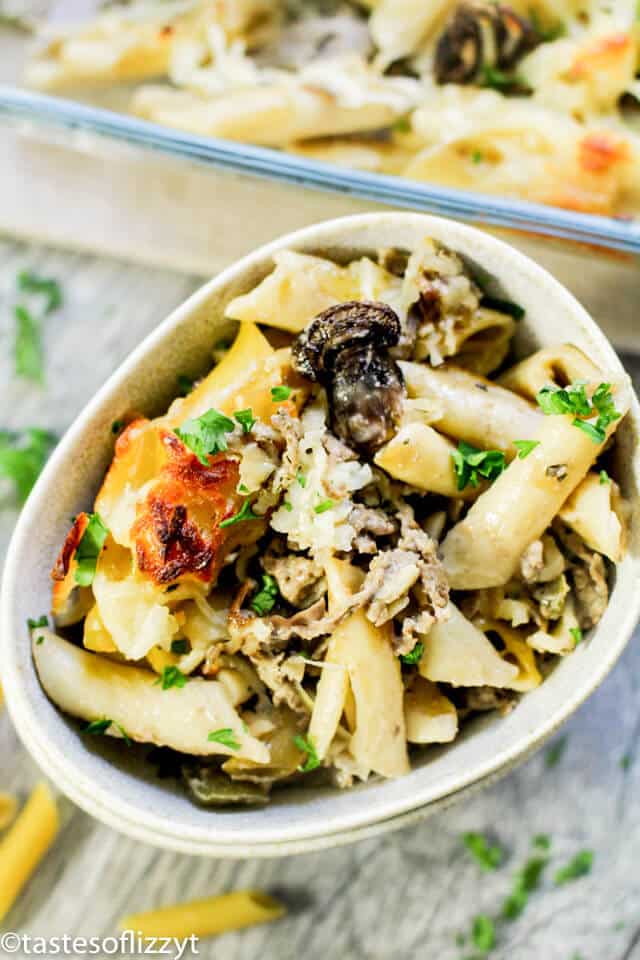 philly cheesesteak casserole in a bowl
