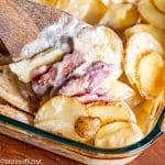 Scalloped Potatoes and Ham Recipe in casserole dish