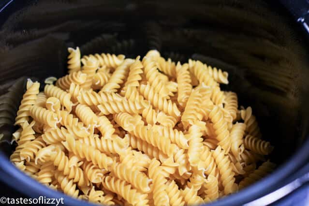 dry pasta in a pan