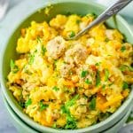 A bowl of pasta and ground turkey