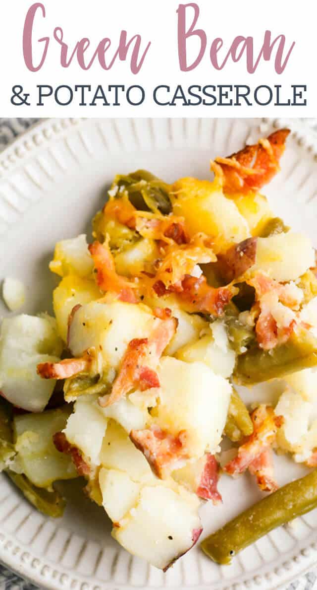 plate of potato casserole with bacon and cheese title image