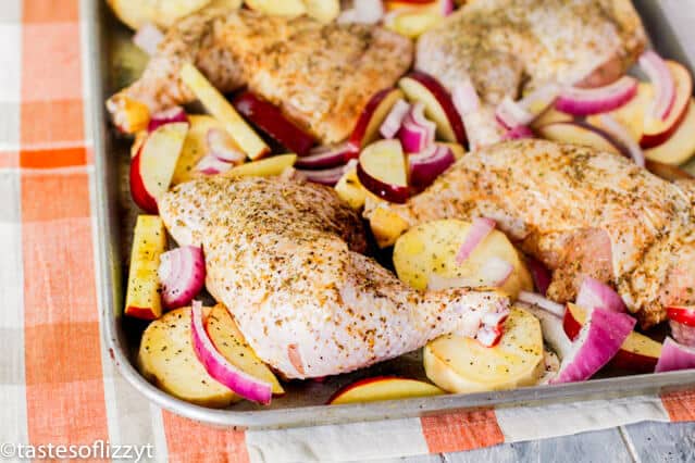 pan with chicken and veggies