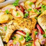 Apple Chicken Sheet Pan Dinner on pan