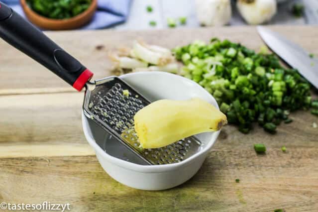 ginger grating in a bowl