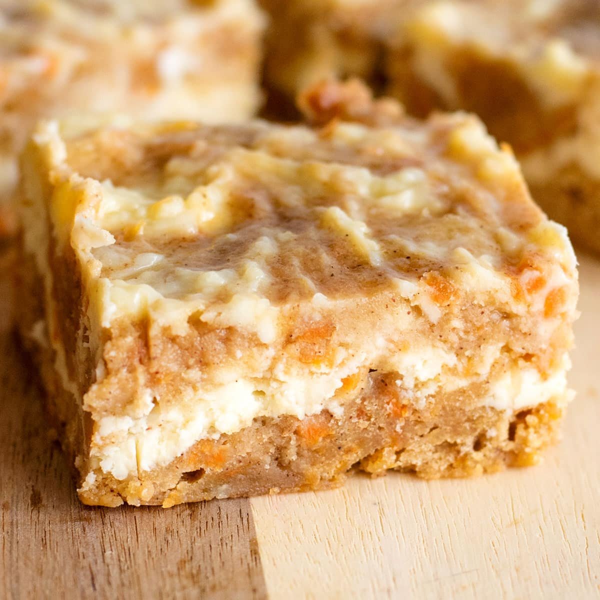 a carrot cake bar sitting on a table