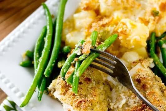 fresh string beans on a fork