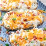 twice baked potatoes on a baking sheet