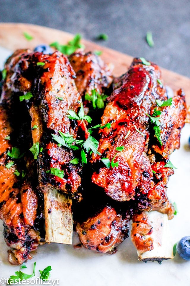 pile of blueberry bbq ribs on a plate