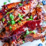 Instant Pot Blueberry BBQ Ribs with parsley