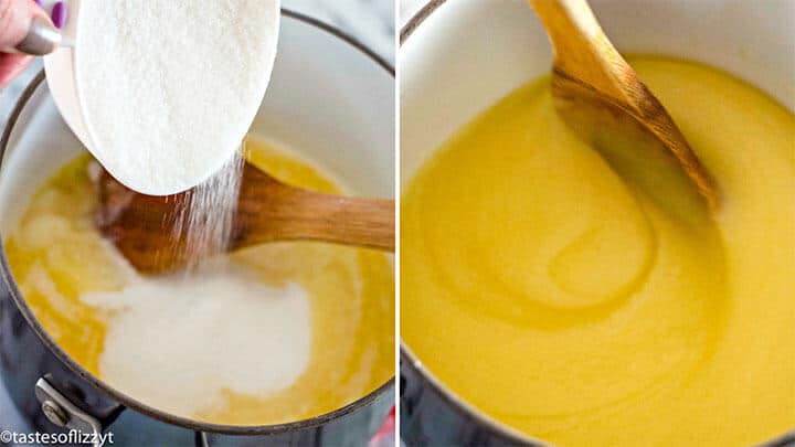 melt butter and sugar together
